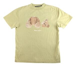 Palm Angels T-Shirt Men's M Green Beige Teddy Bear Print Organic Cotton